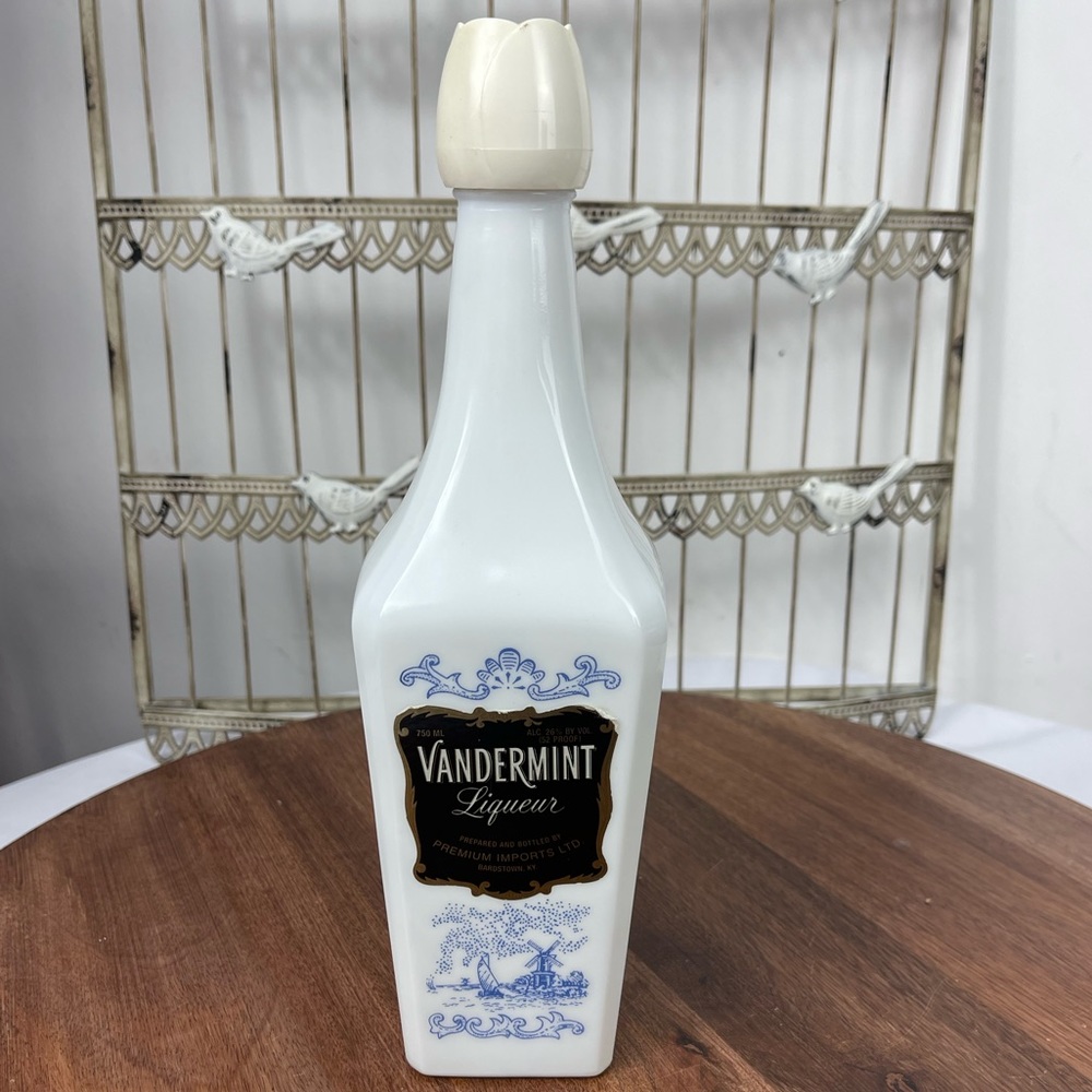 Vandermint milk glass bottle windmills and sailboats tulip top.